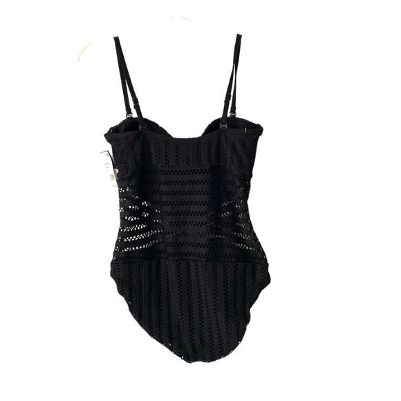Kenneth Cole Crochet Look Bandeau Black One Piece Strapless Swimsuit NWTs Large - Picture 9 of 12